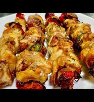 Receta de brochetas de pollo usando freidora de aire