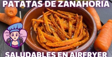 comida rápida y saludable con freidora de aire de zanahoria con especias